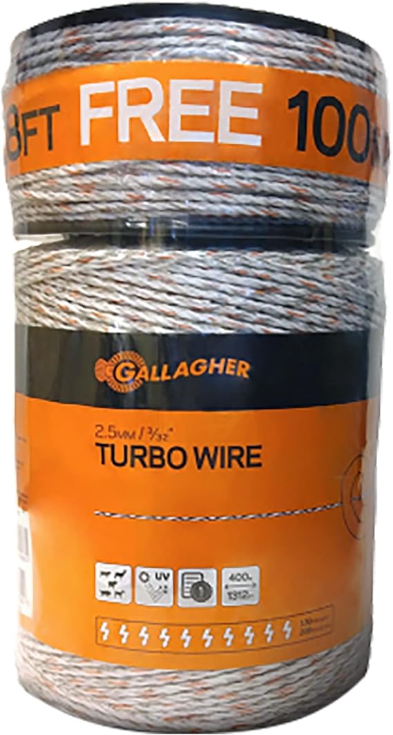 Gallagher Electric Fence Turbo Wire | Highly Conductive Strands Provide Extreme Power for Long Fences | 3/32in Diameter | 1312ft Length + 328ft Free