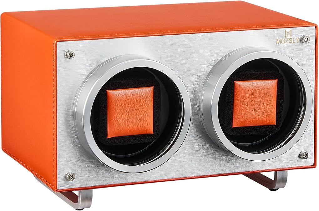 MOZSLY Double Watch Winder for Automatic Watches with Quiet Motor 12 Rotation Mode Setting AC Adapter or Battery Powered PU Leather
