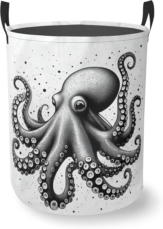Octopus Round Laundry Hamper Storage Basket Toys Clothes Organizer Bin For Home Bathroom Bedroom Dorm Nursery