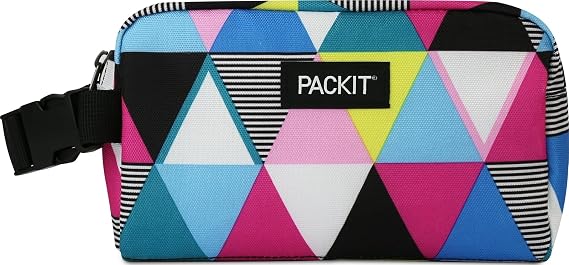 PackIt Freezable Snack Box, Triangle Stripes, Built with ECOFREEZE Technology, Collapsible, Reusable, Zip Closure with Buckle Handle, Great for All Ages and Fresh Snacks on the go (Pack of 12)