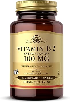 Solgar Vitamin B2 (Riboflavin) 100mg, 100 Vegetable Capsules - Energy Metabolism, Healthy Nervous System - Non-GMO, Vegan, Gluten Free, Dairy Free, Kosher - 100 Servings