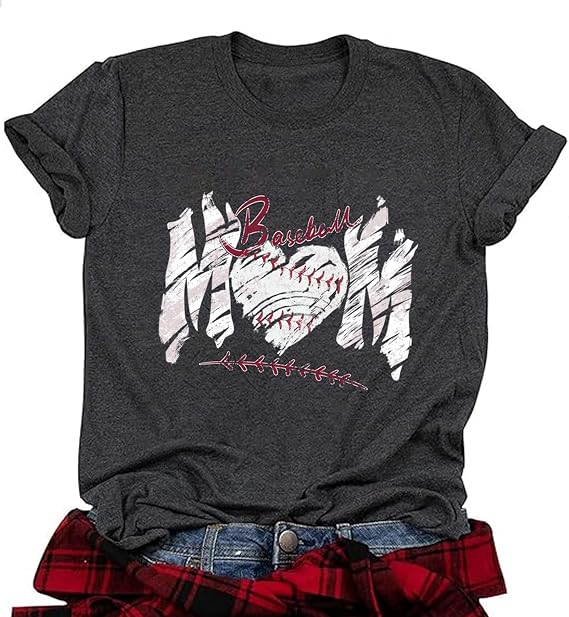 Womens Baseball Mom Shirts Short Sleeve Heart Graphic Tees Casual Game Day Sports Funny T Shirts