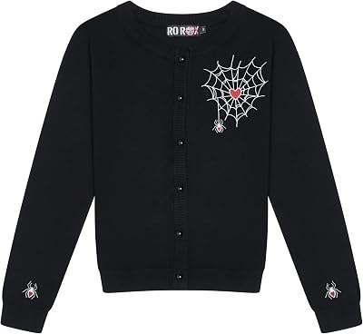Ro Rox Loveweb Cardigan - Goth Embroidery Spider Web Heart, Long Sleeve Top