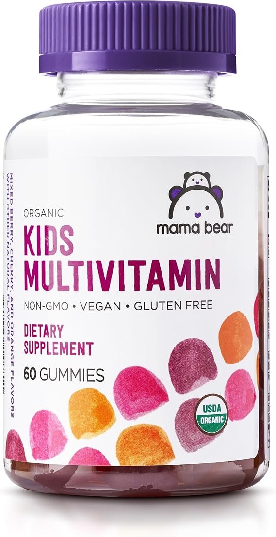 Amazon Brand - Mama Bear Organic Kids Multivitamin Gummies, Berry, Cherry & Orange, 60 Count, 1 Month Supply (Packaging May Vary)