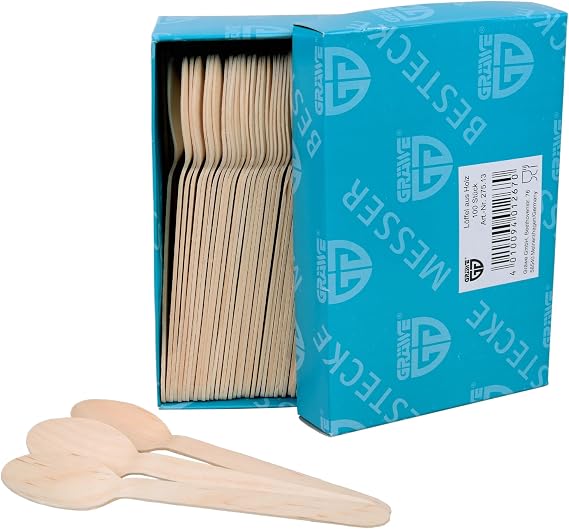 GRÄWE Disposable Cutlery Wooden Spoons 100 Pieces Wooden Cutlery Eco Friendly Wooden Biodegradable