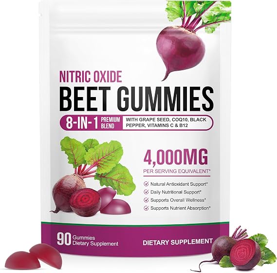 Beetroot Gummies for Blood Pressure,20:1 High-Concentration Beetroot Extract Supplement,Heart Health Support with Vitamin C, B12,Supports Immune & Heart Health 90 Chews