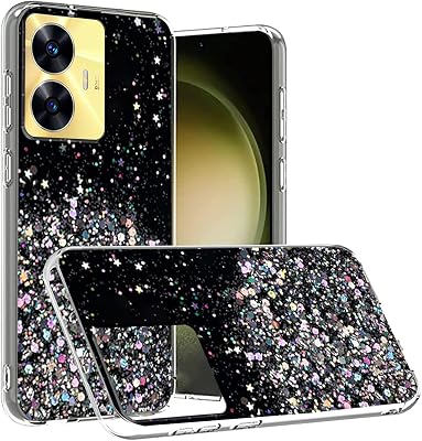 Compatible with Realme C55 Case Glitter Clear Green, for Realme C55 Phone Case Silicone Transparent Soft TPU Women Girls Shockproof Protective Slim Cover Black