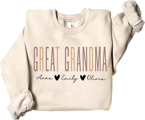 DILYPOD Personalized Grandma Sweatshirt, Custom Mom Shirt with Heart Kids Names, Christmas Mothers Day Birthday Gift for Mama
