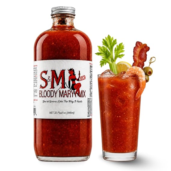 S&M Bloody Mary Drink Mix, 32 oz Bottle, Low Sodium Cocktail Mixer