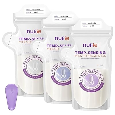 Nuliie 120pcs Temp-Sensing Breastmilk Storage Bag, Huge Temp-Sensing Icon & Locking Clamp, 6oz Breast Milk Storage Bags Freezer Pour Spout, Self Standing Milk Storage Bags Breastmilk, BPA-Free No-Leak