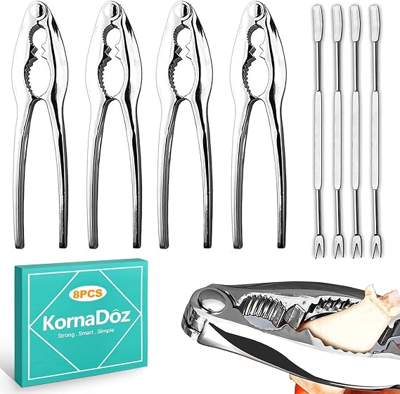 8-Piece Crab Crackers and Tools Set, Heavy Duty Lobster Crackers, Stainless Steel Crab Leg Cracker Tool