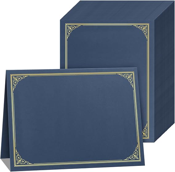 SUNEE Certificate Holders(Blue, 60 Packs, New Pattern), Diploma Covers Gold Foil Border, for Letter Size 8.5x11 Certificates, Cardstock, Document Papers
