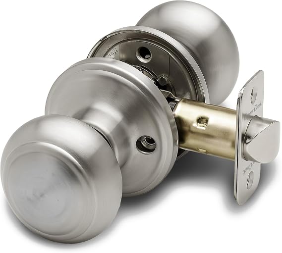 Copper Creek Colonial Passage Interior Door Knob ANSI Grade-3 Certified, Modern Heavy Duty Handle, Easy Install and Reversible for Bedroom, Bathroom and Closets Satin Stainless (1 Pack)