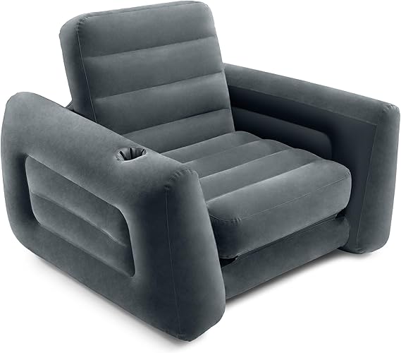 Intex Inflatable Pull-Out Sofa: Velvety Surface, 2-in-1 Valve, Cupholder, 46" x 88" x 26" - Blow-Up Couch and Folding Queen Size Air Mattress Bed