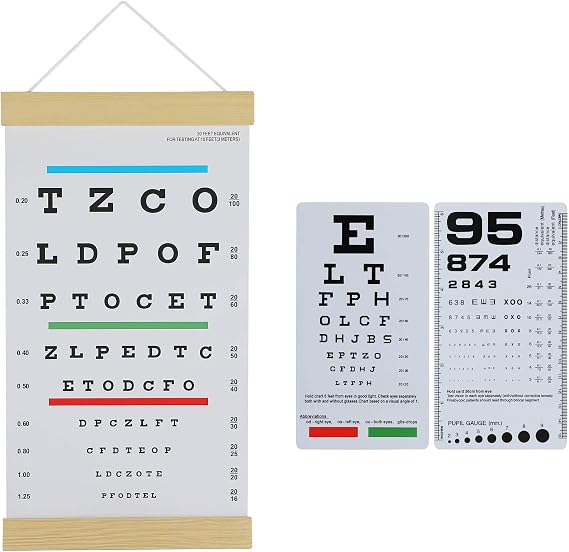 Bundle of 1pc Snellen Eye Charts for Eye Exams 10 Feet and 2pcs Pocket Eye Charts 6 Feet