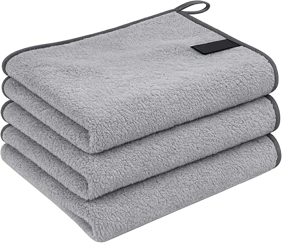 Microfibre Hand Towels with Hanging Loop, Small Hand Towels Set of 3, Quick Dry Towel for Kitchen and Bathroom Use, Soft Kitchen Hand Towels and Hand Towels for Bathroom, Grey 30 x 40 cm