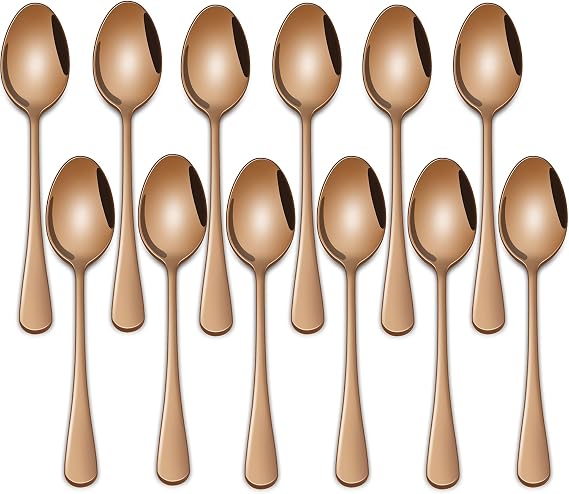 5.5 Inch Rose Gold Coffee & Tea Spoons,Set of 12 Stainless Steel Copper Small Demitasse Spoons,Mini Espresso Spoon for Dessert,Small Seasoning Spoons Set