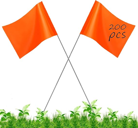 200Pack Orange Marking Flags, JIZHGRAD 15x4x5 Inch Marker Flags Use for Yard & Lawn, Boundary & Dog Training, Survey & Landscape, Sprinkler & Surveyor, Garden & Construction, High Visibility, Sturdy, Versatile, UV & Weather Resistant