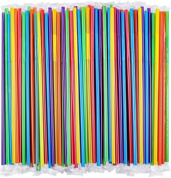 300 Pcs [Individually Wrapped] Colorful Flexible Plastic Straws, Disposable Bendy Straws, (9.45" Long and 0.23'' Diameter), BPA-Free