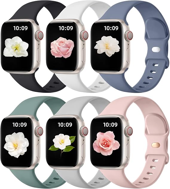 Maledan Compatible with Apple Watch Band 38mm 40mm 41mm 42mm 44mm 45mm 46mm 49mm Women Men, 6 Pack Silicone Sport Strap Compatible for Apple Watch Bands iWatch Series 11 10 9 8 7 6 5 4 3 2 1 SE Ultra
