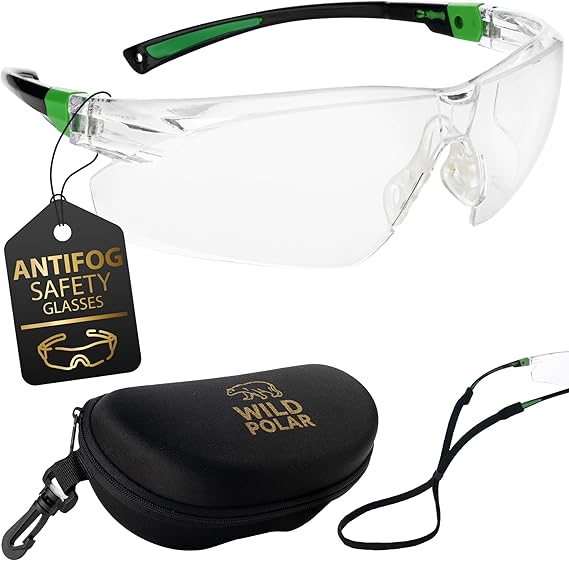 Premium Adjustable Safety Glasses for Work - With Case and Neck Cord - Anti-Fog Coating, Comfortable Fit, and Maximum Durability and Anti Scratch for All-Day Wear