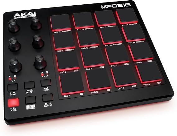 Akai Professional MPD218 - USB MIDI Pad Controller and Drum Machine, MPC Pads, Assignable Buttons, Note Repetition and Maximum Volume Buttons, Production Software Included