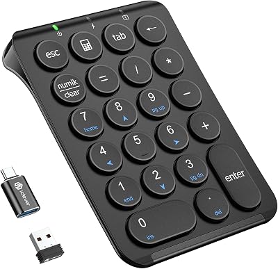 iClever Number Pad, 2.4G USB Keypad, Numpad with USB-C Rechargeable, Metal Built, Ultra Slim, 22 Round Keys, Wireless Number Pad for Financing Accounting, Laptop, Mac, iMac, Notebook, PC Desktop