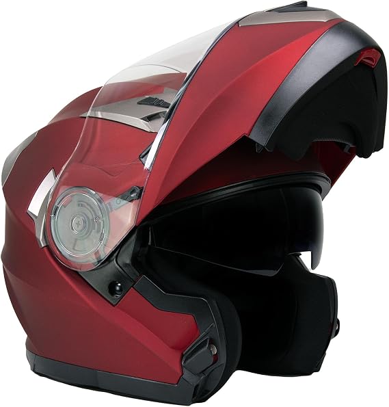 Milwaukee Helmets MPH9826DOT Ionized Flat Red Advanced Motorcycle Modular Helmet w/ Drop Down Visor