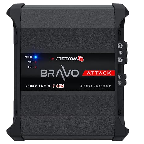 Stetsom Bravo Attack 3000 1 Ohm Mono Car Amplifier, 3000.1 3K Watts RMS, 1 Stable Car Audio, Full Range HD Sound Quality, 3000x1, Crossover & Bass Boost, Car Stereo Speaker MD, Smart Coolers