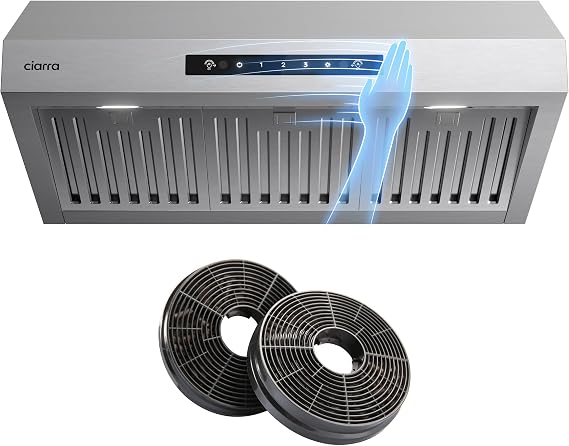 CIARRA Under Cabinet Range Hood 30 inch with Carbon Filters Ducted Ductless Stove Hood Vent with 2-Level LED Light for Kitchen, Stainless Steel, Gesture & Touch Control, Easy to Install