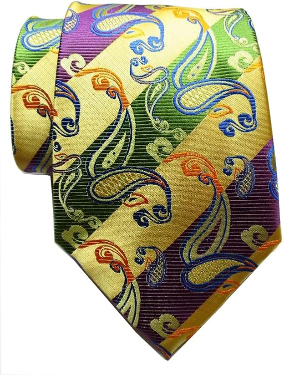 New Paisley Striped Gold Green Purple JACQUARD WOVEN Silk Men's Tie Necktie
