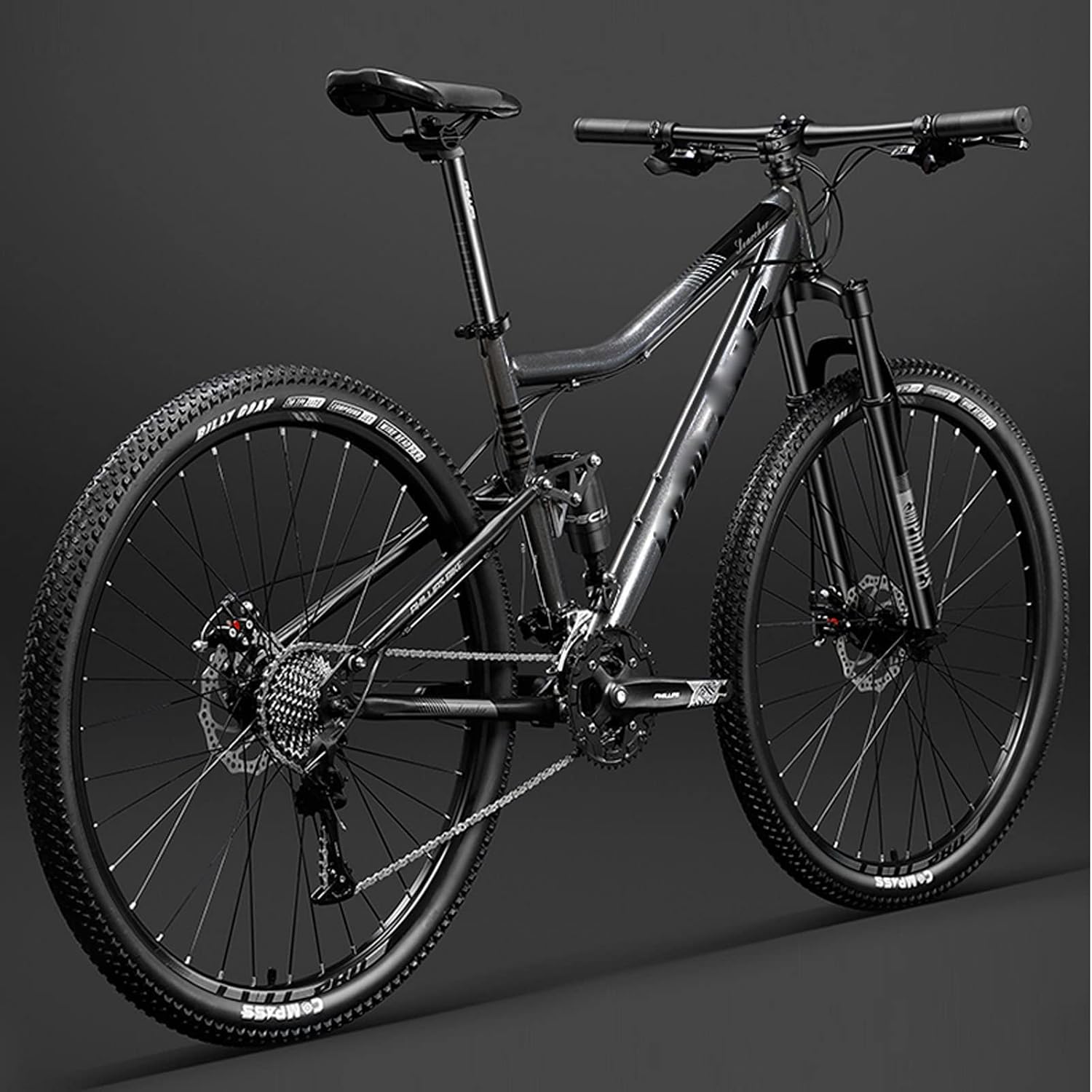 29 Inch Bicycle Frame Full Suspension Mountain Bike, Double Shock Absorption Bicycle Mechanical Disc Brake Frame Gray 24 Speeds