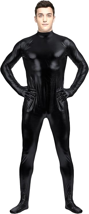 Aniler Men's and Women's Shiny Metallic Unitard Zentai Zipper Stretchy Costume Bodysuit