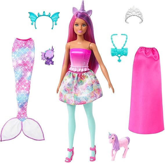 Barbie Dreamtopia Doll Clothes with Accessories Mermaid Tail and Baby Unicorn 1 Doll Included Gift for Children from 3 Years HLC28