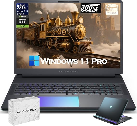 Alienware 18 Area-51 Gaming Laptop, 18" WQXGA 300Hz 2.5K, Intel Ultra 9 Processor 275HX 5.4GHz, GeForce RTX 5080, Alienware Cryo-tech, 64GB DDR5 + 2TB SSD, Win11 Pro, w/Accessories