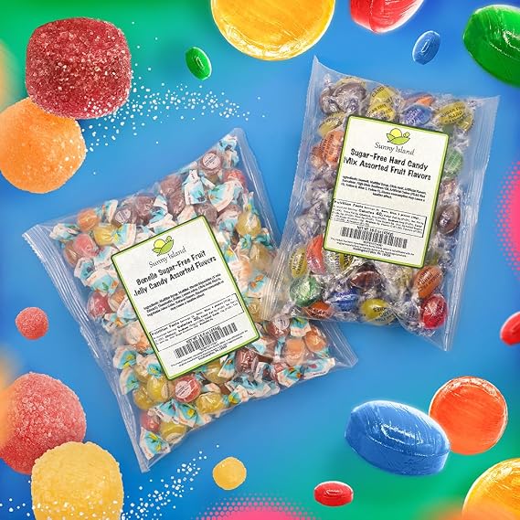 Bonelle Sugar-Free Fruit Jelly Candy | 1-Pound Bag | and Sugar Free Hard Candy Mix | 1-Pound Pack | Assorted Fruit Flavors