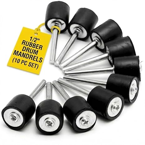 Drilax 10 Pc 1/2 Inch Rubber Drum Mandrels, 1/8 Inch Shank Sanding Sleeve Holders for Rotary Tool, Compatible with Dremel Drum Sander Attachments for Wood Fiberglass Metal Polishing