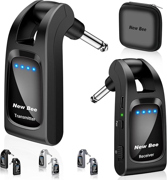 Wireless Guitar System 2.4GHz with 6 Channels 24Bit/48KHz Rechargeable | Hi-Res Audio Wireless Guitar Transmitter Receiver for Bass Active Pickup Electric Instruments