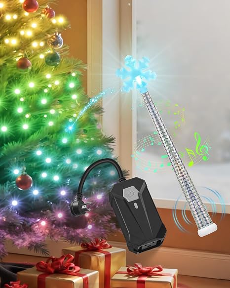 Wireless Remote Control Outlet Switch for Christmas Tree Lights, Magic Christmas Wand with Music, Christmas Tree Remote Control for Decoration, Ornaments, String Lights, 100Ft Range, Outdoor/Indoor