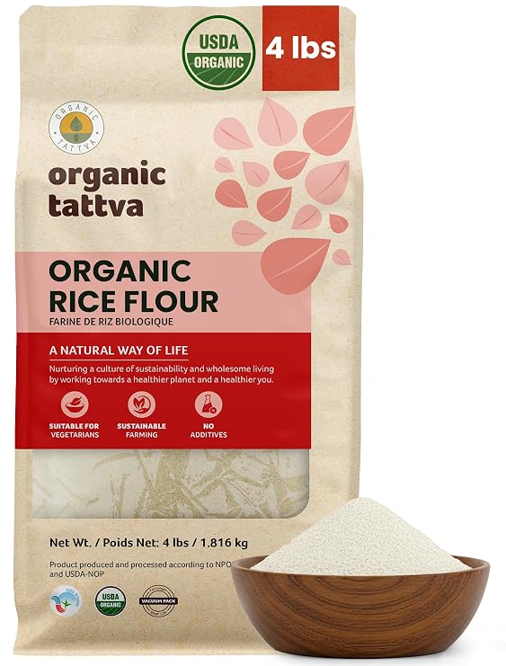 Organic Tattva White Rice Flour, 4 lbs, Fine Rice Flour, USDA Certified