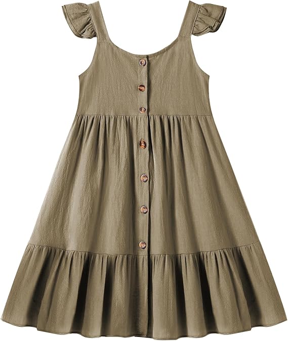 Toddler Baby Girls Summer Dress Ruffle Halter Sleeveless Casual Little Girl Dress with Button 18M-6T