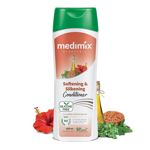 Medimix Ayurvedic Softening and Silkening Conditioner Enriched with Jojoba Oil, Fenugreek, Water Cress and Hibiscus for Healthy Soft and Silky Hair (400 ml / 13.53 fl oz)