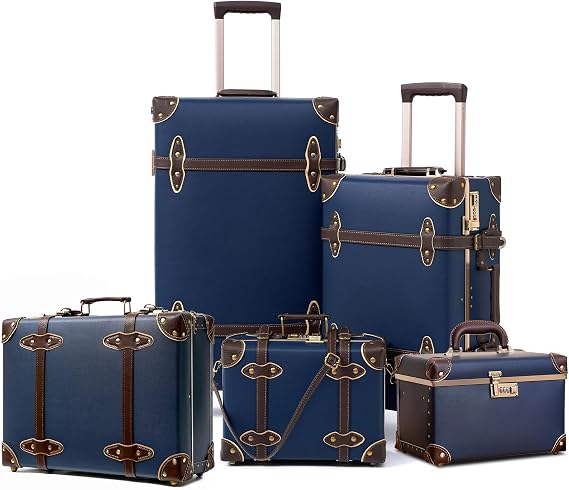 urecity Vintage Luggage Sets of 5 Piece, 20-Inch and 26-Inch Rolling Luggage, 12.5-Inch Cosmetic Train Case, 20-Inch Carry-On Nonwheeled