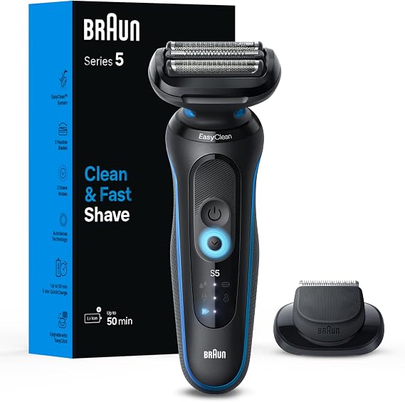 Braun Electric Shaver for Men, Series 5 5118s, Waterproof, Wet & Dry Shave, Turbo Shaving Mode, Foil Shaver with Precision Trimmer, Battery Powered, 50 Minute Battery Runtime