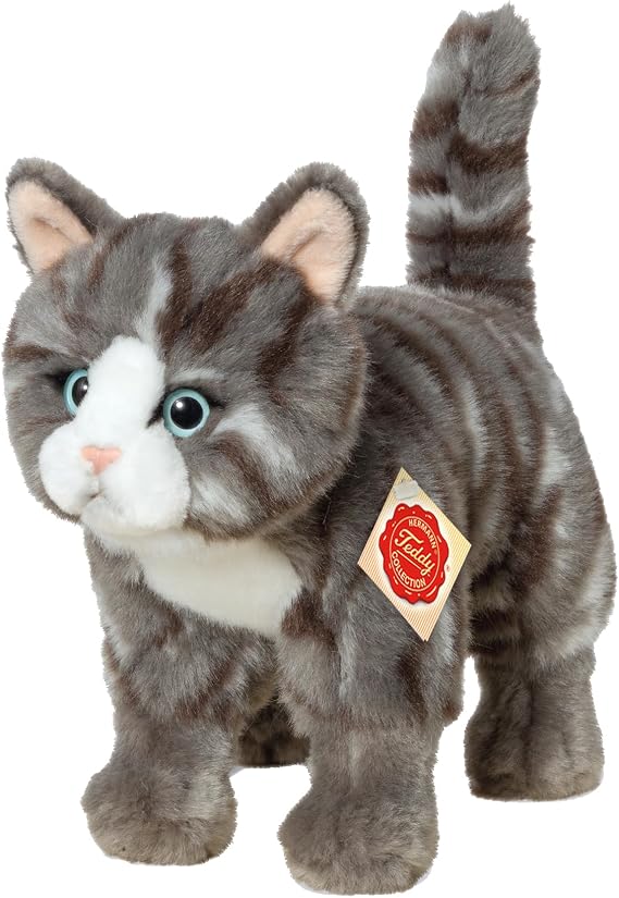 Teddy Hermann 91822 Cat 20 cm Soft Toy | Lifelike design, carefully crafted details, from 18 months, washable, filling made with recycled polyester
