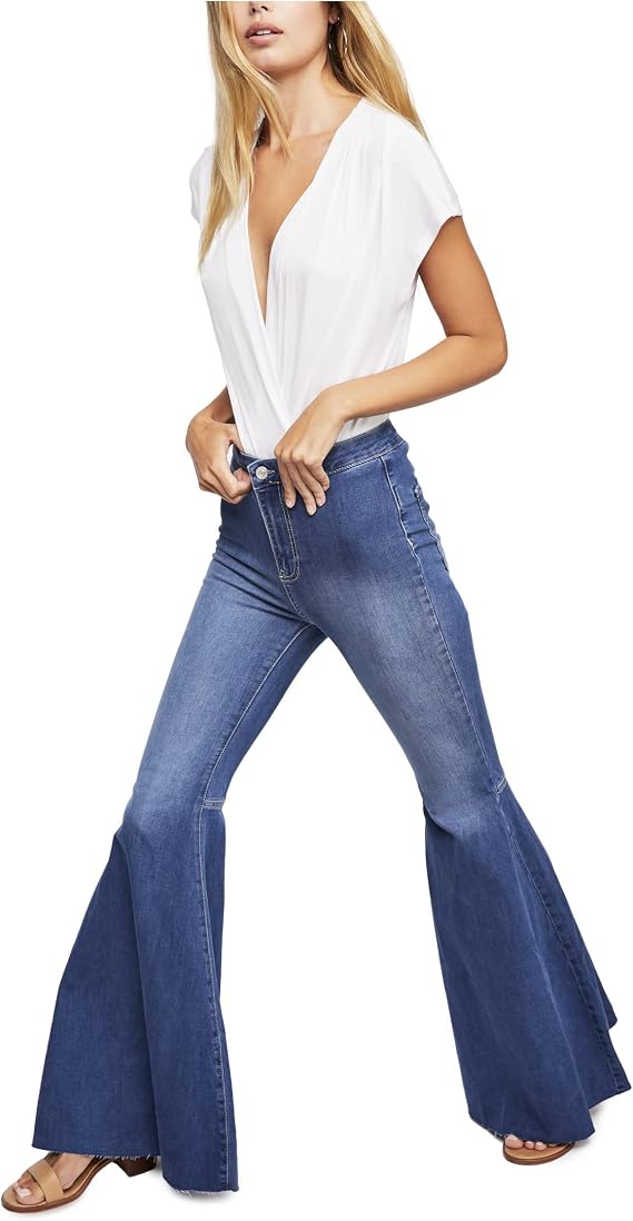 Free People Women's Just Float On Flare Jerico Blue Jeans