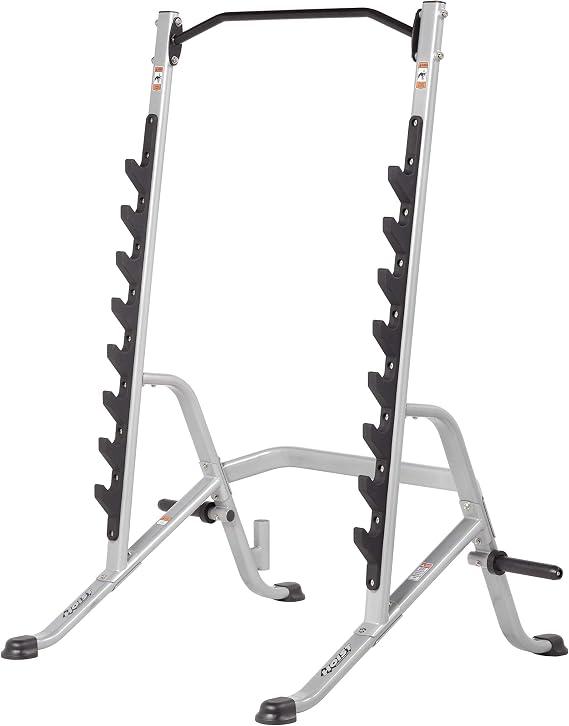 HOIST Fitness Multi-Purpose Squat & Strength Training Free-Weight Rack w/ 8-Position Polyurethane Covered Olympic Bar Rack-out Tiers