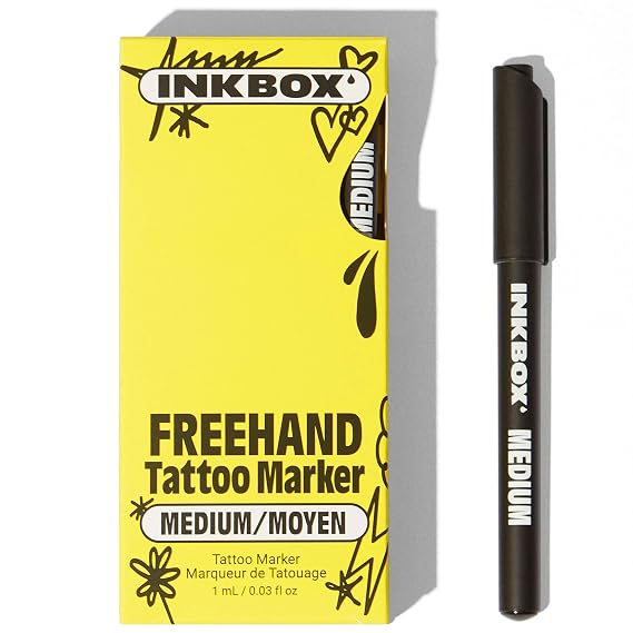 Inkbox Freehand Tattoo Marker - Medium, Draw on Skin, Long-Lasting 1-2 Weeks, Temporary Tattoo Pen, For All Artists, Water Resistant For Now Ink - Fades Naturally, 1-Pack - Medium - Tip Marker
