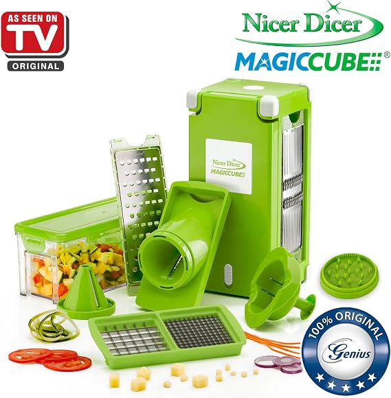 Nicer Dicer Magic Cube by Genius | 13 pieces | Fruit and vegetable slicer | As seen on TV (Green)