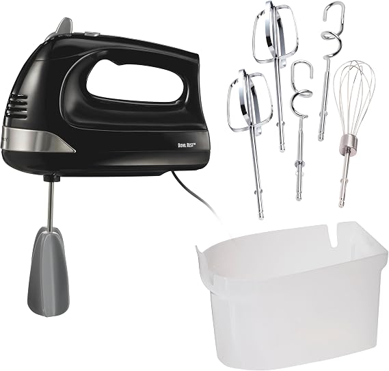 Hamilton Beach 6-Speed Electric Hand Mixer With Easy Clean Beaters | Traditional Beaters | Dough Hooks | Whisk | Snap-On Storage Case | 275 Watt Motor | Black | 62639J